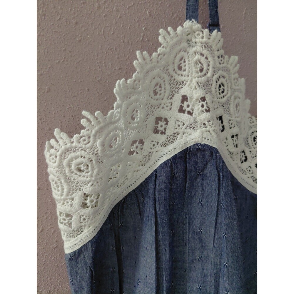 Sundance Chambray Lace Trim Adjustable Straps Tank Top Size Large - Picture 2 of 11